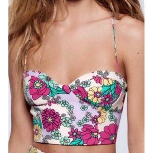 NEW Zara Floral Bustier Strappy Back Cropped Top Size Small (S)